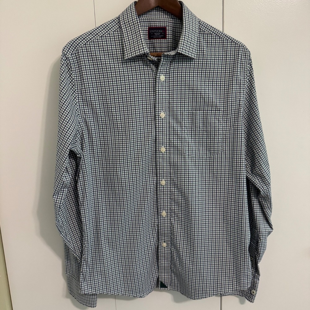 UNTUCKit Sheldrake Green Slim Fit Micro Check Button Down Shirt Mens Medium
